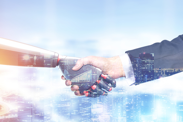 Conceito da relação entre a inteligência artificial e o ser humano.