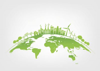 Uma ilustração que destaca todas as opções de energia sustentável e ecologicamente correta. 