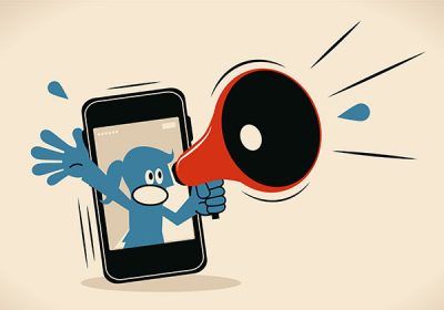 blue-woman-from-smart-phone-shouting-with-megaphone